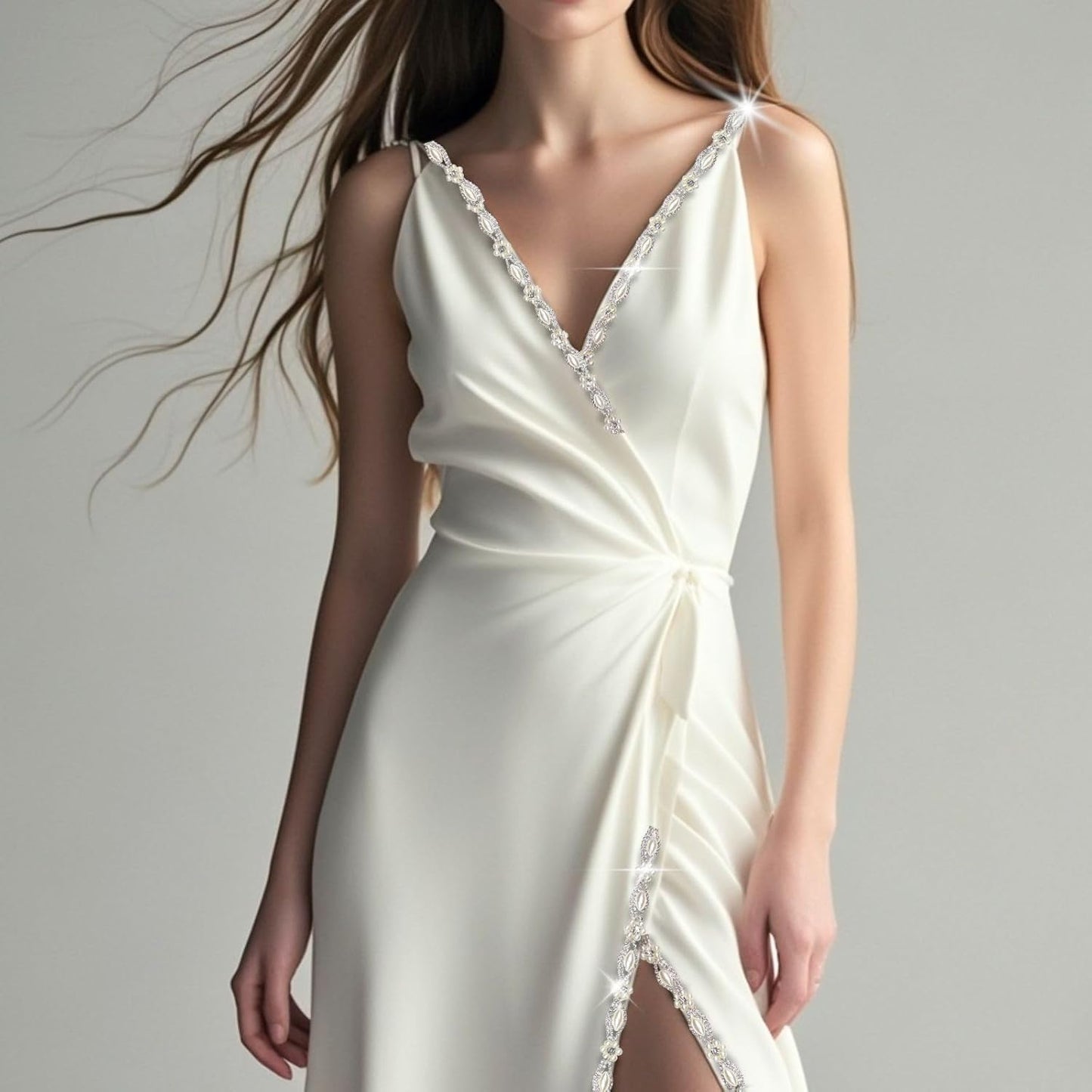 1 Yard Pearl Rhinestone Trim Chain Silver String Crystal Applique Fringe Ribbon Strips Beads Sewing Dress DIY Party Wedding Bouquet for Decoration Bridal Costume Embellishment