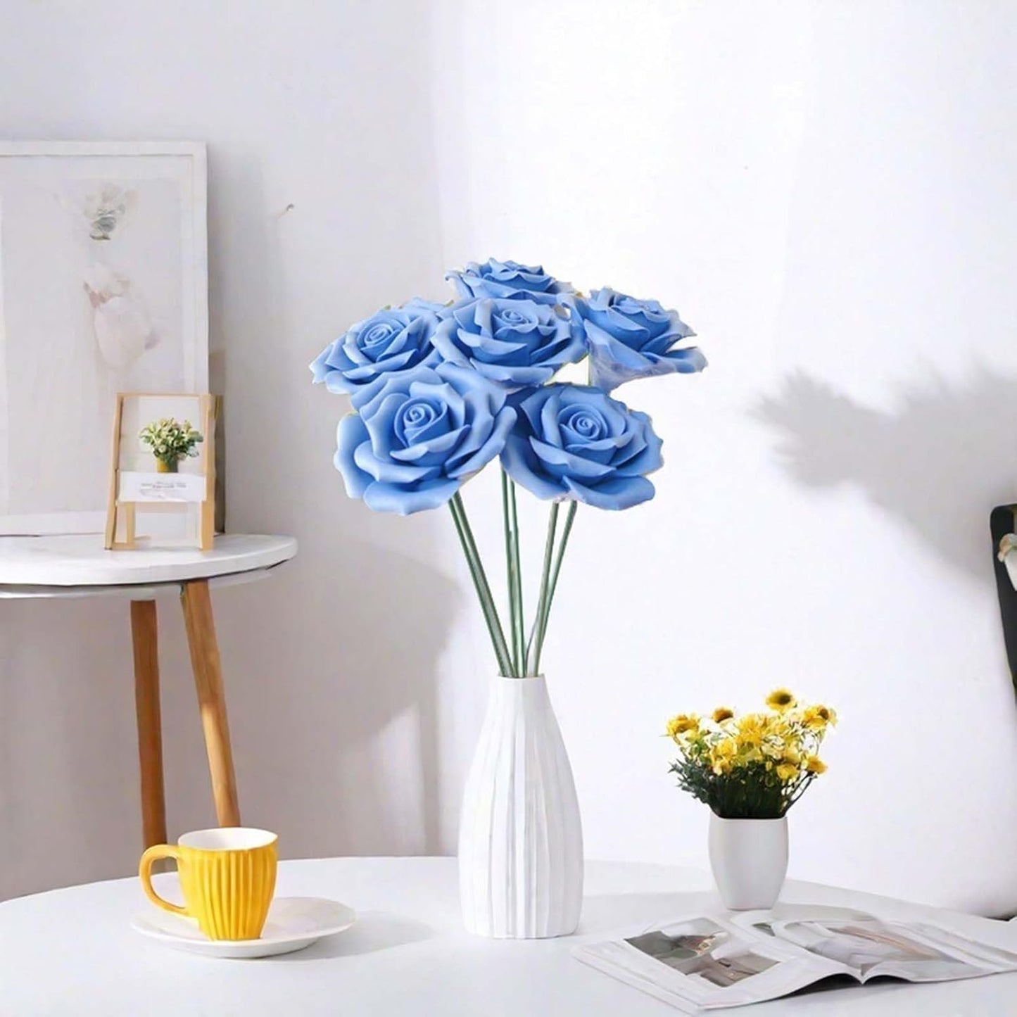 6 pcs Handmade Ceramic Roses,Featuring Vibrant Colors and Intricate Petal Details Floral Decorations ，Ceramic Floral Decorations（Blue）