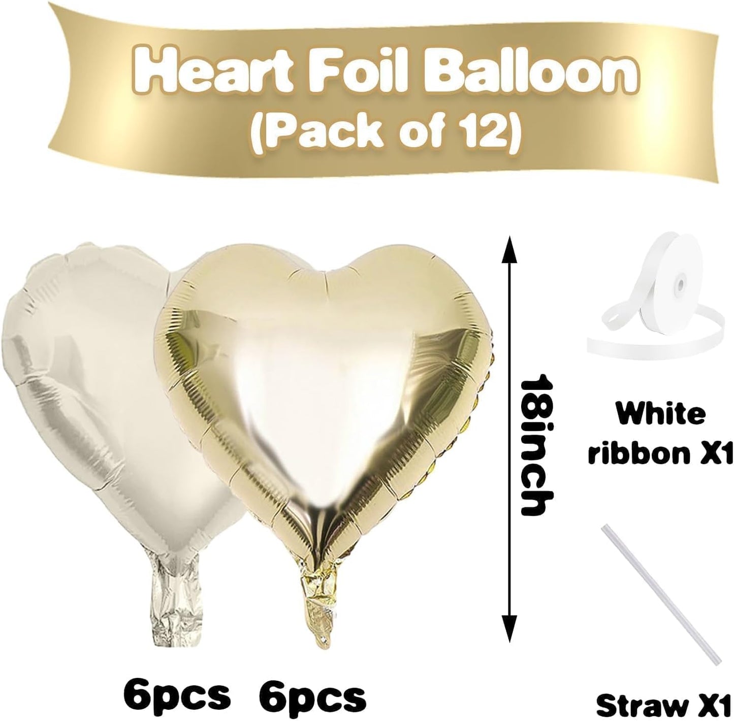 Champagne Gold Cream Heart Balloons,12Pcs 18 Inch Beige Foil Love Heart Shaped Balloons for Birthday Party Wedding Engagement Anniversary Graduation Baby Shower Valentines Day Decorations