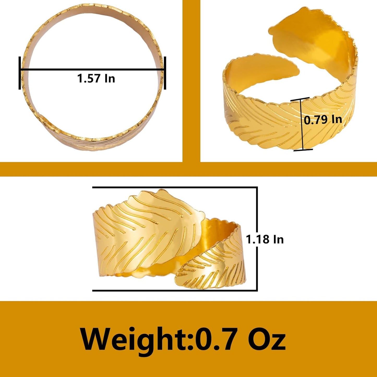 Gold Leaf Napkin Rings Set of 8, Metal Leaves Napkin Ring