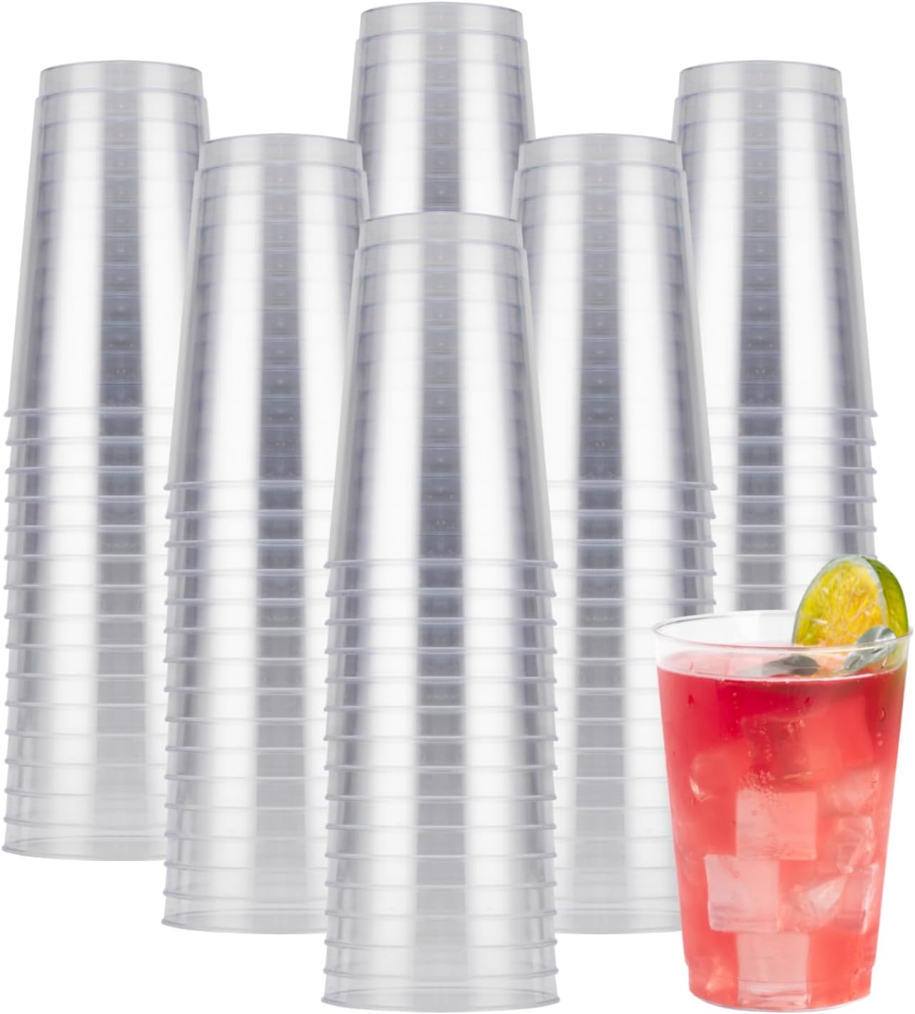Goodluck 200PCS 12oz Clear Plastic Cups for Party, Disposable Clear Plastic Cups, Cocktail Glasses for Wedding Thanksgiving, Christmas, and Parties