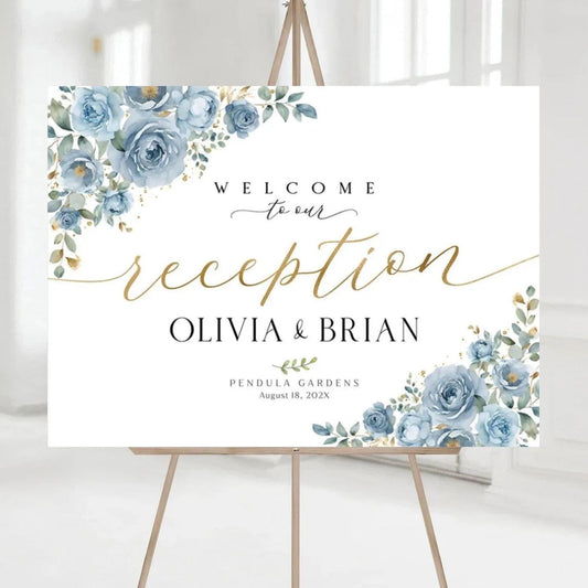 Welcome Wedding Signs, Modern Dusty Blue Wedding Sign Decorations Signage 12" X 18" (Small), 27" (Medium), 36" (Large), Plastic, Modern, Pole Mount, Weather