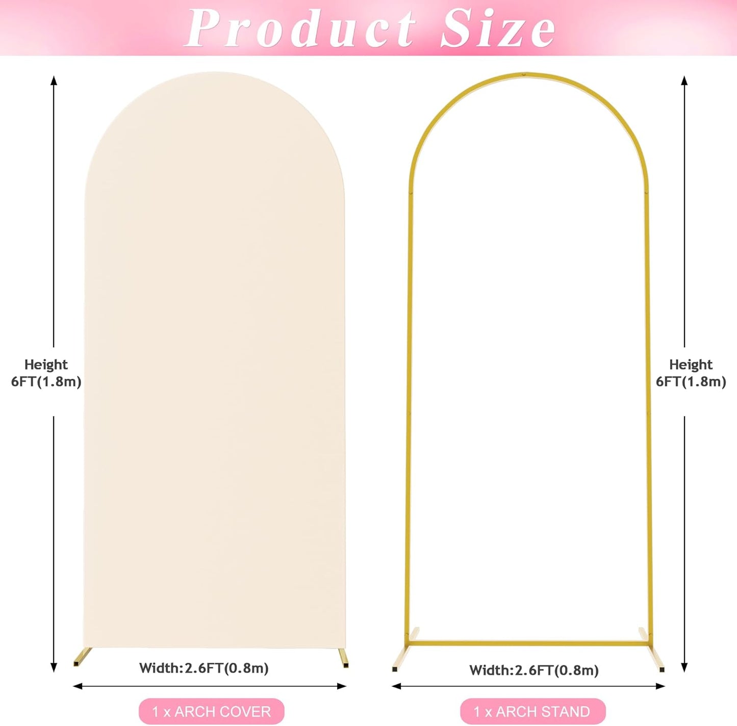 Wokceer 6 FT Wedding Arch Backdrop Stand and Arch Cover Metal Arch Stand with Arch Stand Cover for Birthday Party Wedding Ceremony Bridal Baby Shower Event Decor