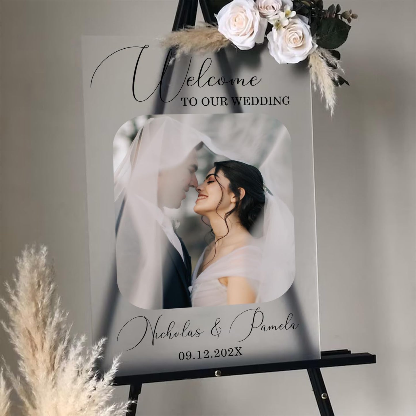 Personalized Wedding Photo Acrylic Welcome Sign – Custom Picture Board with Bride & Groom Names, Elegant Acrylic Wedding Reception Entrance or Ceremony Decoration, Indoor & Outdoor Keepsake Gift #2