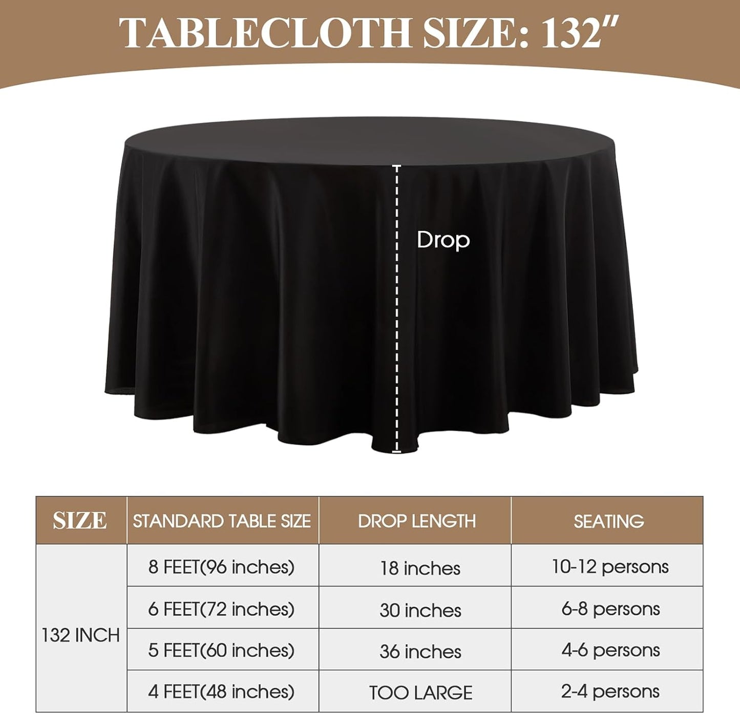 Round Tablecloth 132 Inch 10 Pack Black Tablecloths Washable Decorative Linen Polyester Table Clothes Cover for Dining Table Banquets Buffet Parties and Wedding