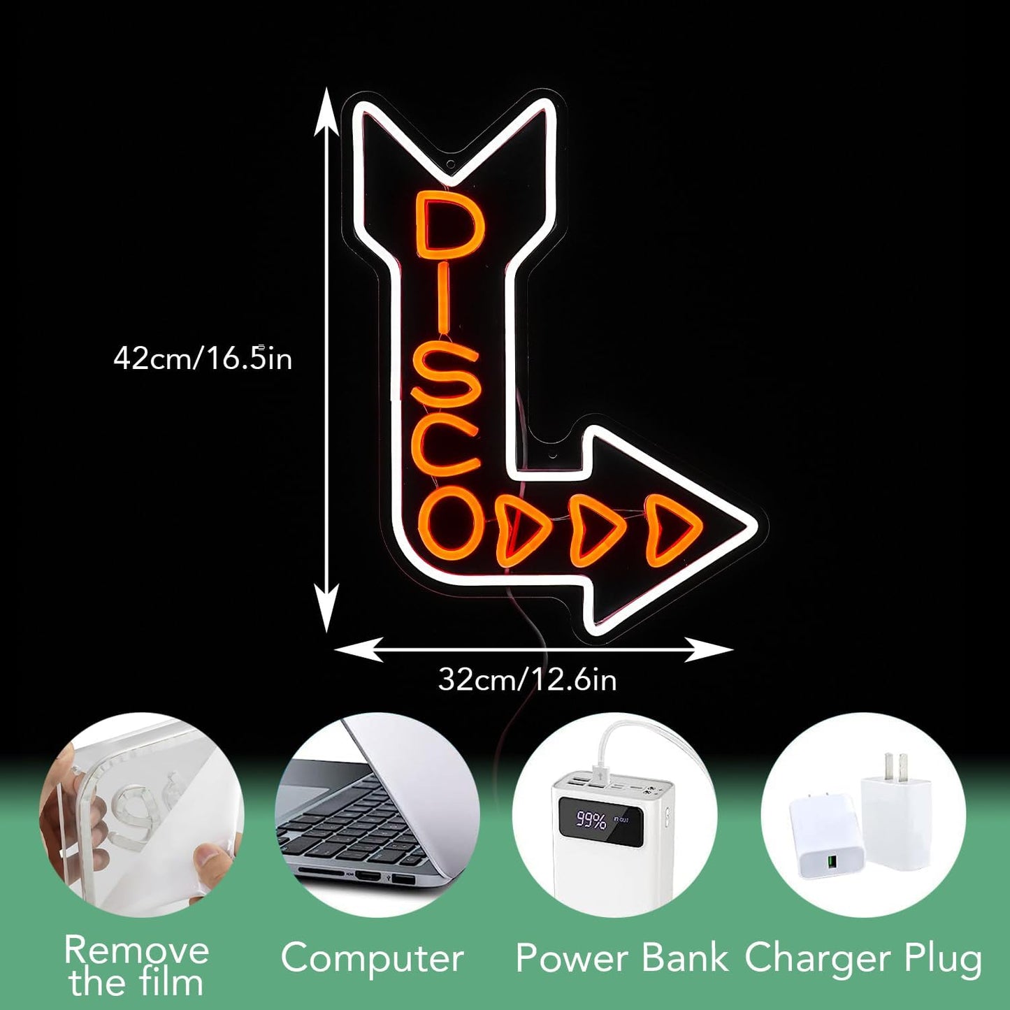 LED Disco Neon Sign Disco Guide Neon Light for Wall Decor Dimmable Led Disco Light Up Sign for DJ Music Bar Bedroom Party Music Concert Man Cave 16.5 * 12.6 IN