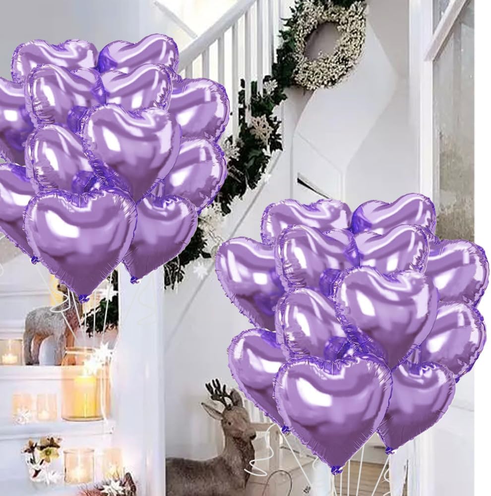 Light Purple Heart Balloons，18 Inch Light Purple Foil Mylar Love Heart Shaped Balloons for Anniversary Wedding Engagement Celebration Birthday Party Baby Shower Valentines Decorations(12Pcs)