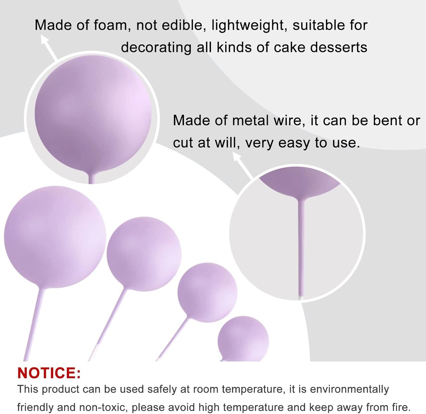 ASTARON 32 Pcs Ball Cake Topper Decorations Mini Balloons Cake Topper Sticks Foam Balls Cake Picks Cake Topper Balls Cake Decorations for Wedding Party Birthday Cake Decorating (Purple Gold)