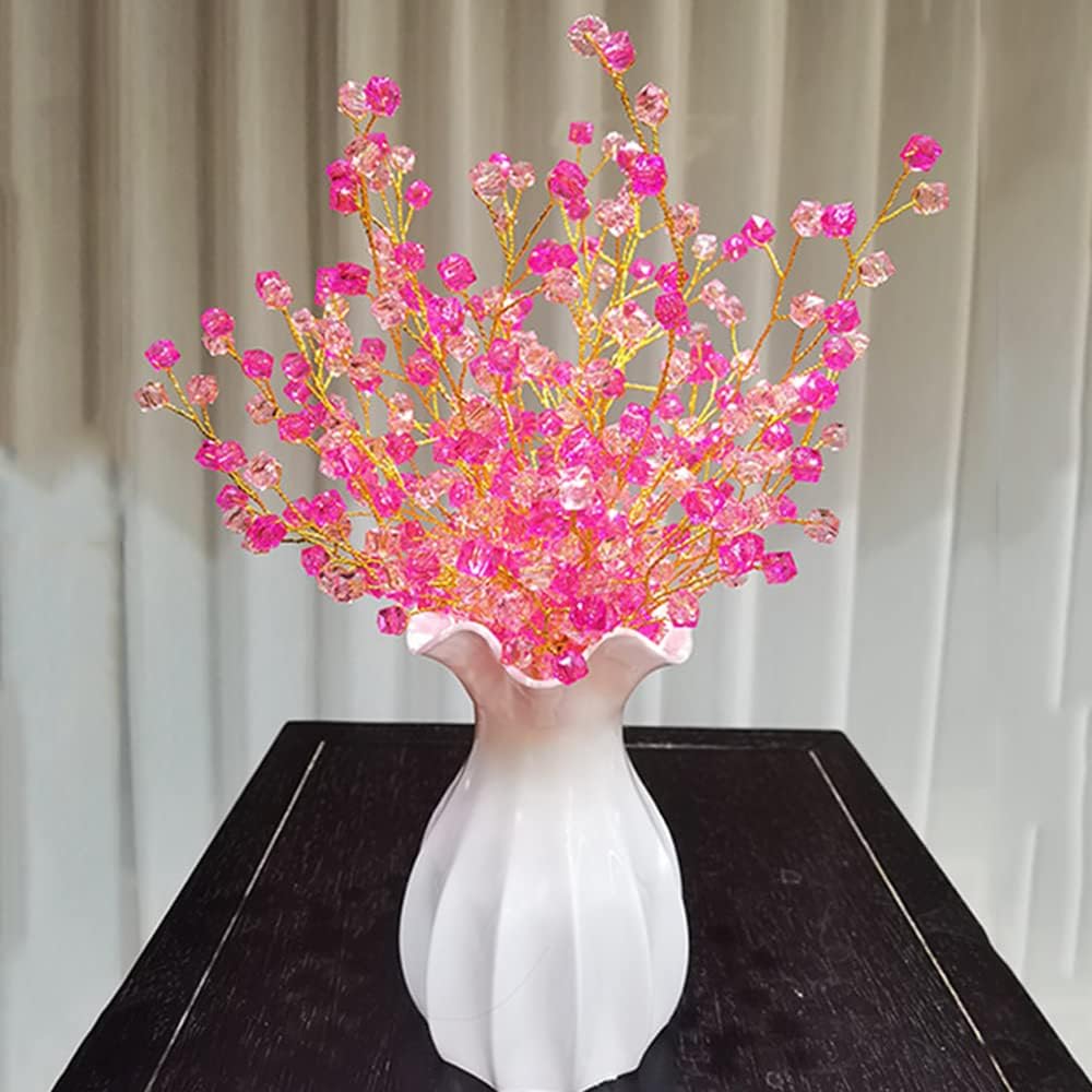 16PCS Crystal Artificial Flowers Bouquets Handmade Acrylic Flower Branches Fake Beaded Baby Breath Floral Crafts for Wedding Party Home Decor