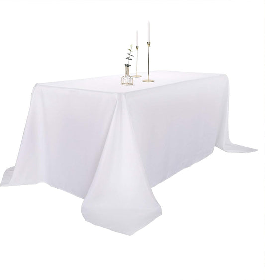Ascoza 2pack 90x132 Inch White Rectangular Tablecloth 8 Feet Table Cloth in Polyester Fabric for Wedding/Banquet/Restaurant/Parties