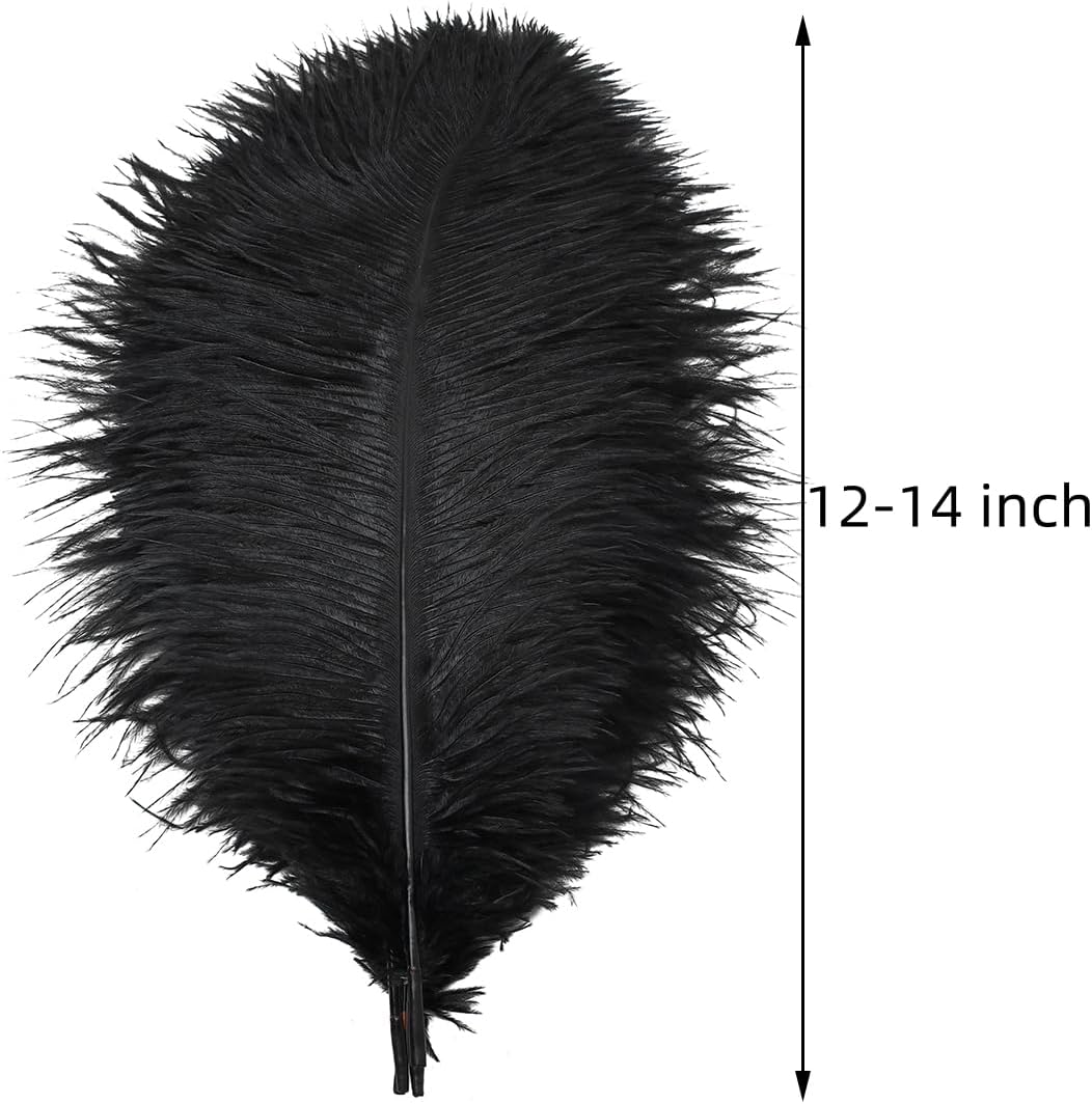 Ballinger Black Large Ostrich Feathers - 24Pcs 12-14inch Large Feathers for Vase,Gatsby and Halloween Party Centerpieces