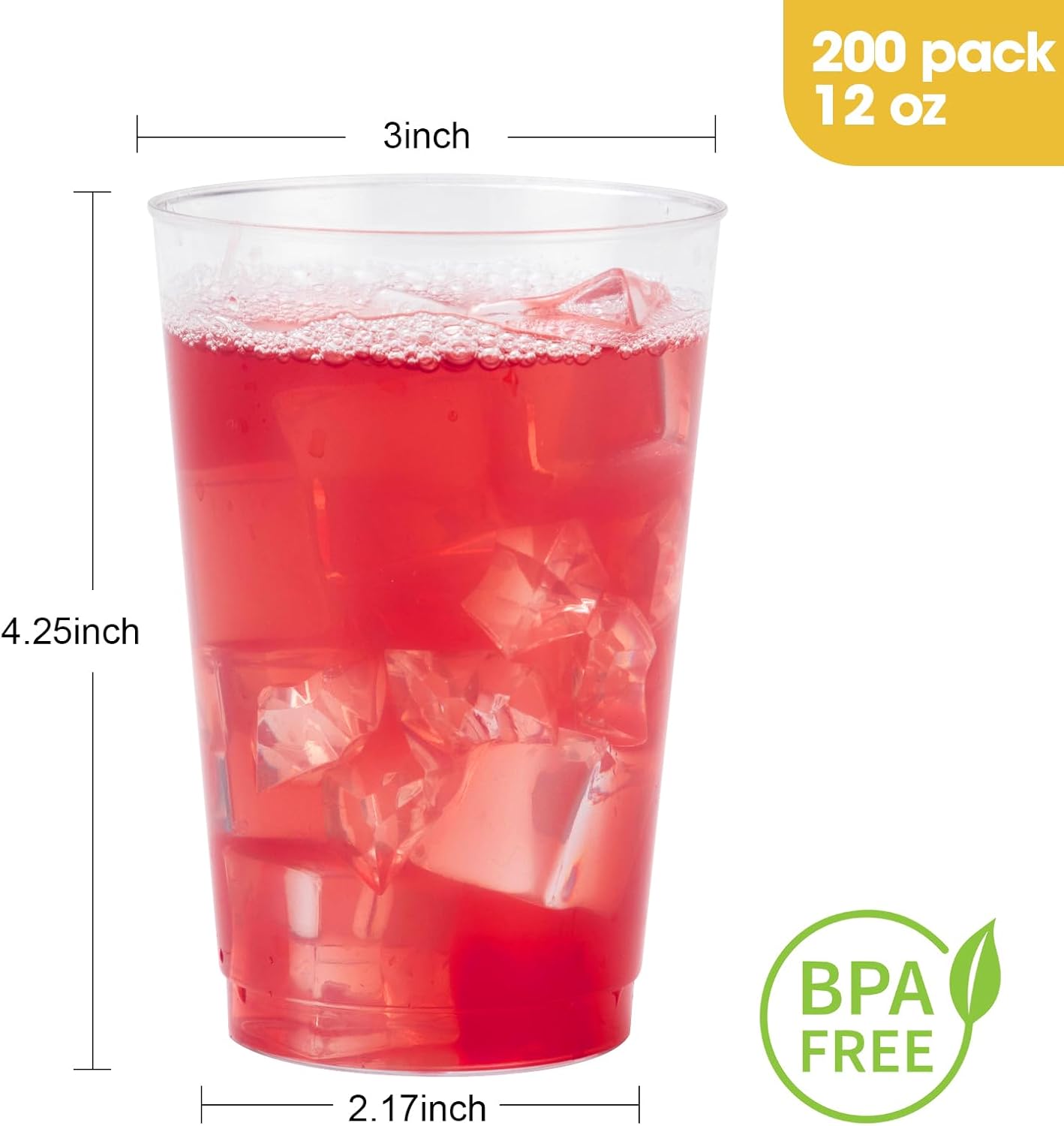 Goodluck 200PCS 12oz Clear Plastic Cups for Party, Disposable Clear Plastic Cups, Cocktail Glasses for Wedding Thanksgiving, Christmas, and Parties