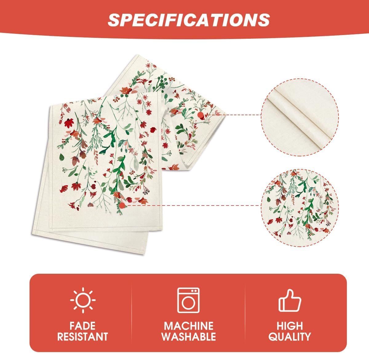 Artoid Mode Floral Leaves Christmas Table Runner, Wild Flowers and Grasses Winter Kitchen Dining Table Decoration for Home Party Decor 13x48 Inch