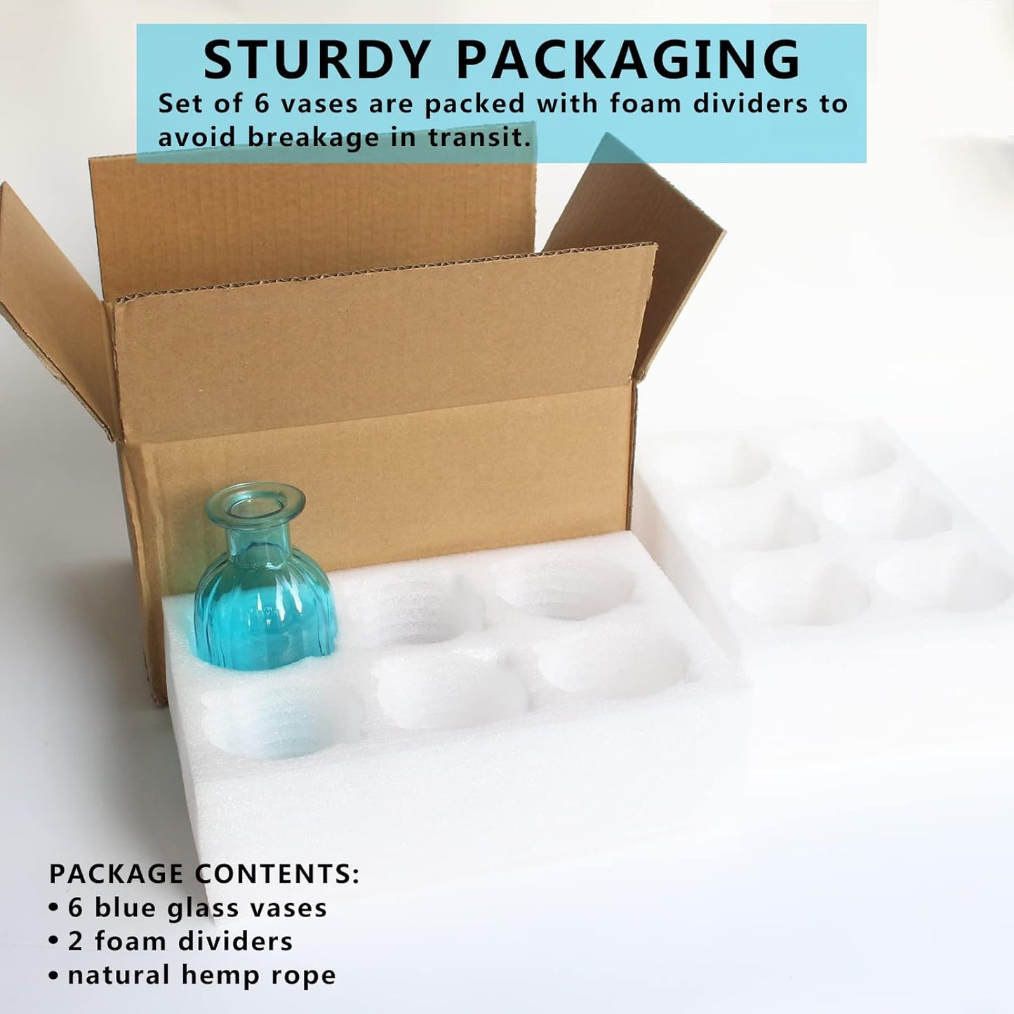 6 Sets Glass Bud Vase Small Vases for Flowers, Blue Vase Set for Centerpieces Home Decorative Mini Bud Vases in Bulk, Round Vintage Glass Bottles,2.85"X 5.4"