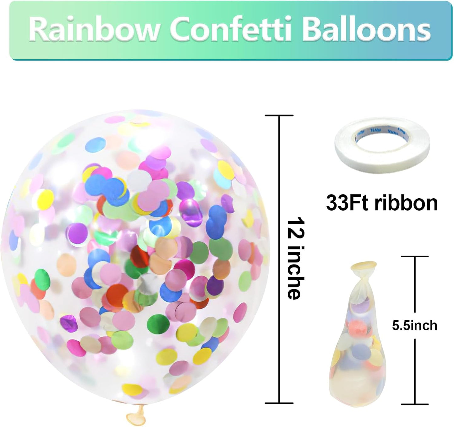 Bezente Rainbow Multicolor Confetti Latex Balloons - 60 Pack 12 inch Helium Colorful Confetti Balloons for Birthday Bridal Shower Wedding Party Decorations