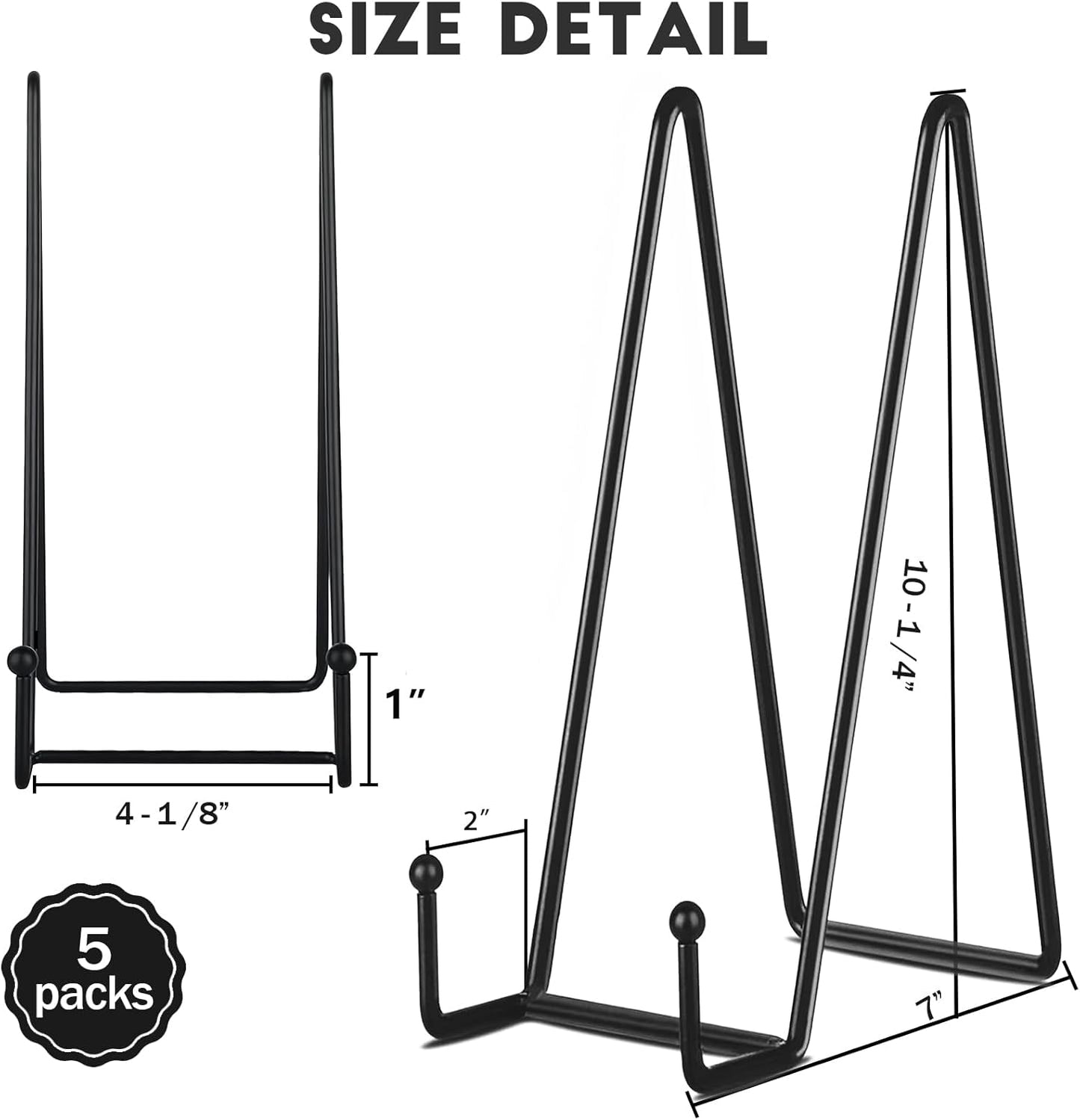 IBosins 5 Pack 10 Inch Plate Holder Display Stands, Large Metal Black Frame Stand for Picture, Book, Photo Easel, Creation, Collectibles