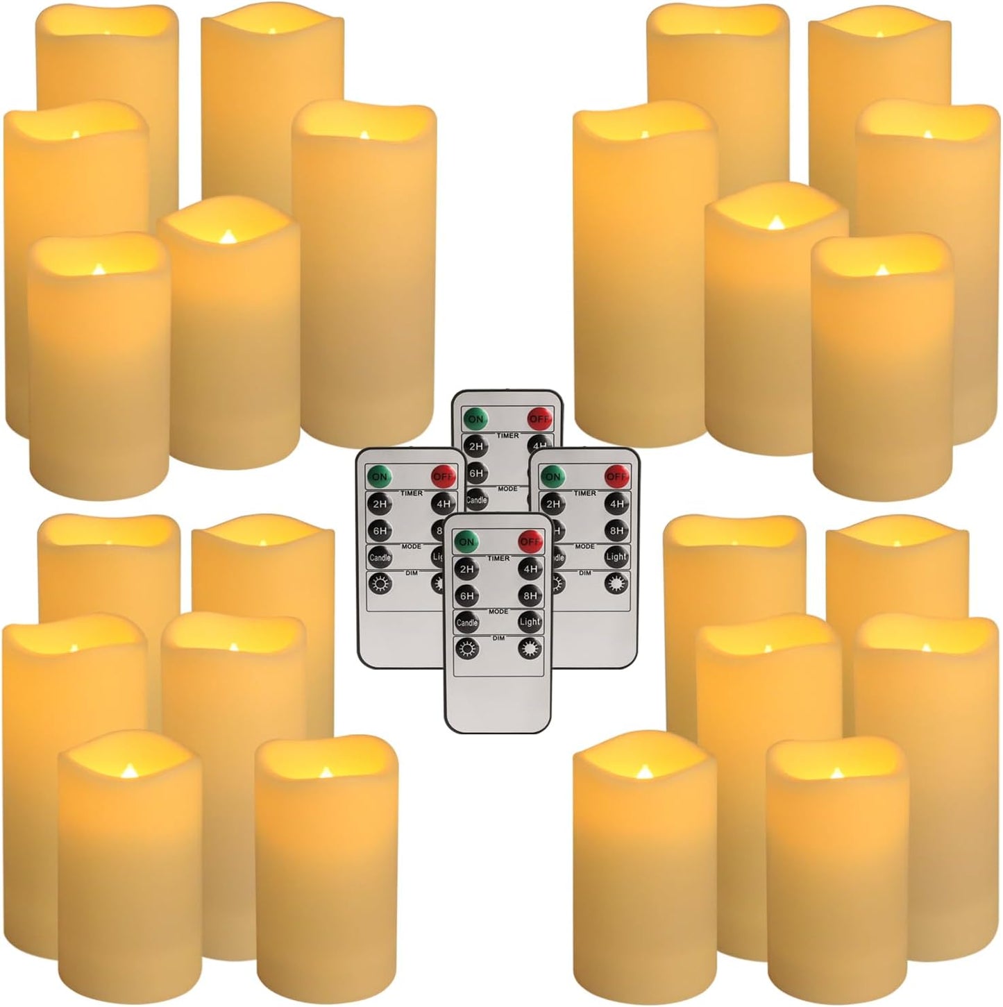 pliadvbu Flameless Pillar Candles with 4 Remote Control and Timer,Realistic Waterproof LED Candles, Long Lasting, Pack of 24 (H 4" 5" 6" x D 2.2"),for Christmas Decorations,Table,Aniversary