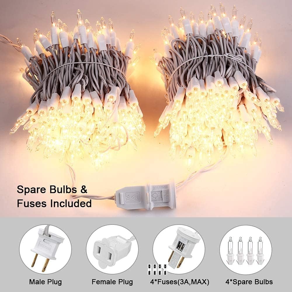 PhilzOps Christmas String Lights, 69.6ft 300Ct White Christmas Tree Lights Connectable, 120V UL Certified Incandescent Warm String Lights, White Wire Xmas Lights for Home Wedding Party, Warm White