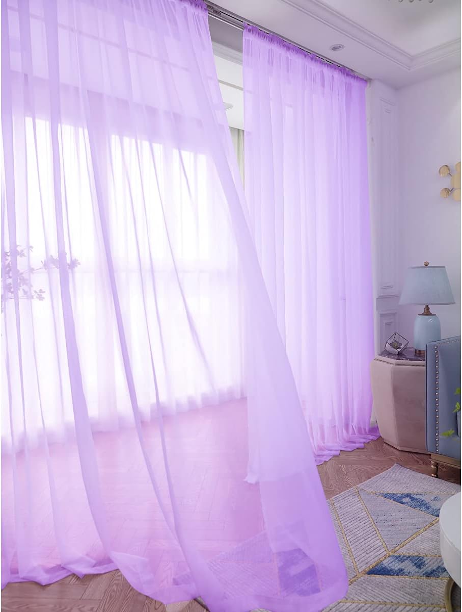 Purple Sheer Curtains 60 Inches Width 84 Inches Long 2 Panels - Clear Basic Rod Pocket Panel for Home Living Room Bedroom Kids Room Yard Patio Parlor Sliding Window