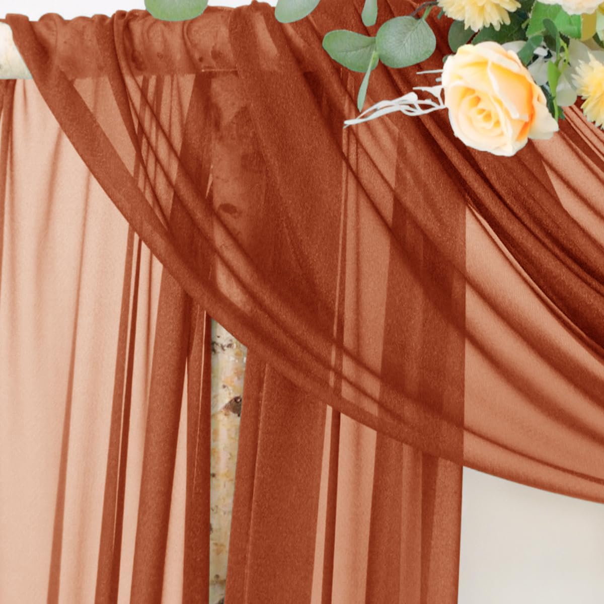 Socomi Terracotta Sheer Wedding Decor Fall Draping Fabric 29" x 20Ft 2 Panels Arch Outdoor Curtain Drapes Extra Long for Bridal Baby Shower Birthday Party Decor