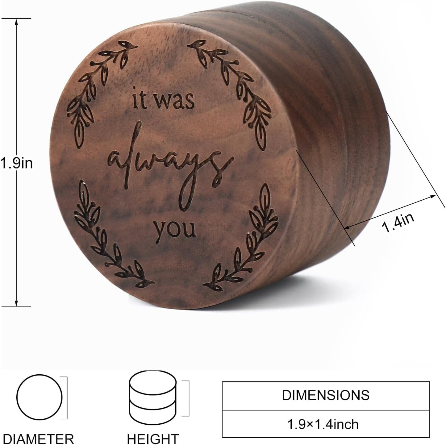 Ring Box, Wooden Ring Box for Wedding Ceremony Ring Bearer Box, Engagement Ring Holder Gift for Anniversaries day, Birthday Gift (it was always you)