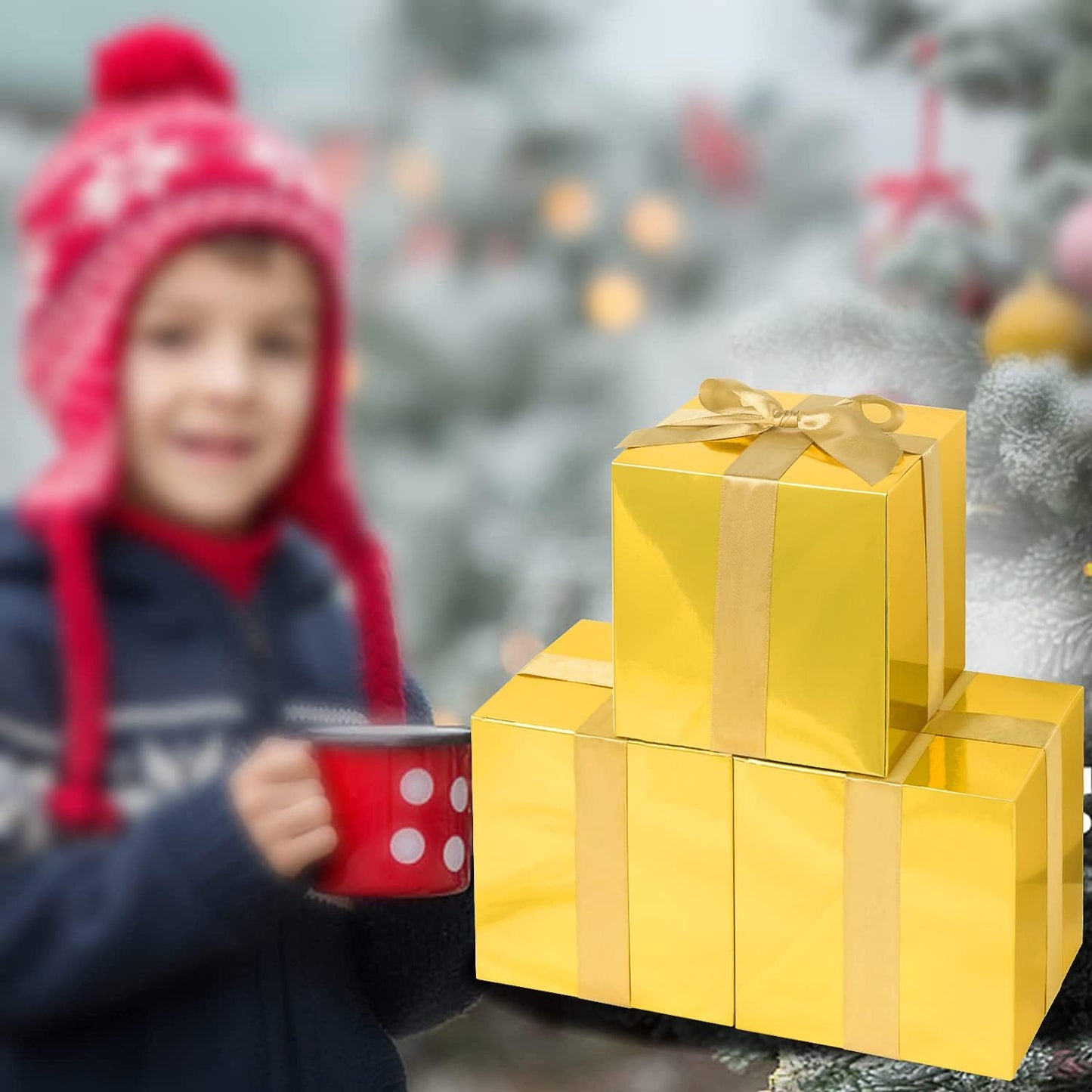 COTOPHER Small Gift Boxes 25 Pack 6x6x6 inches Gold Gift Boxes with Lids for Gifts, Crafting, Wedding Party Favor, Cupcake Boxes, Candy, Bridesmaids Proposal Box with Ribbons and Stickers