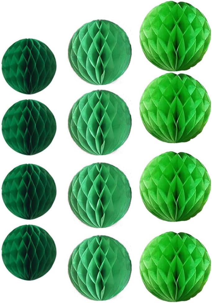 12pcs Party Honeycomb Balls Decorations 3'' 6'' 8'' Honeycomb Flower Tissue Pom Poms Flower Balls Hanging Flower Balls for Baby Shower Birthday Wedding Nursery Decor(3'' 6'' 8'' Green kit)