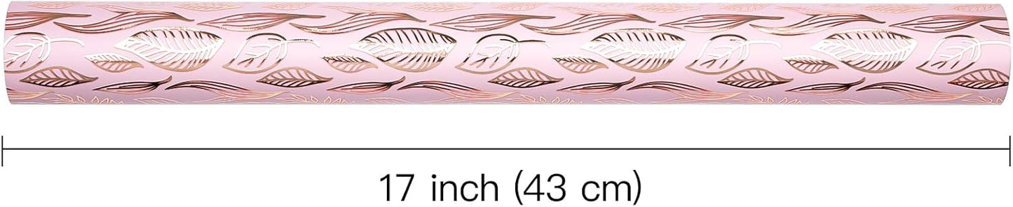 WRAPAHOLIC Pink Wrapping Paper Roll - 17 Inch x 33 Feet - Metallic Rose Gold Leaves Wedding Wrapping Paper for Birthday, Baby Shower, Wedding, Bridal Shower