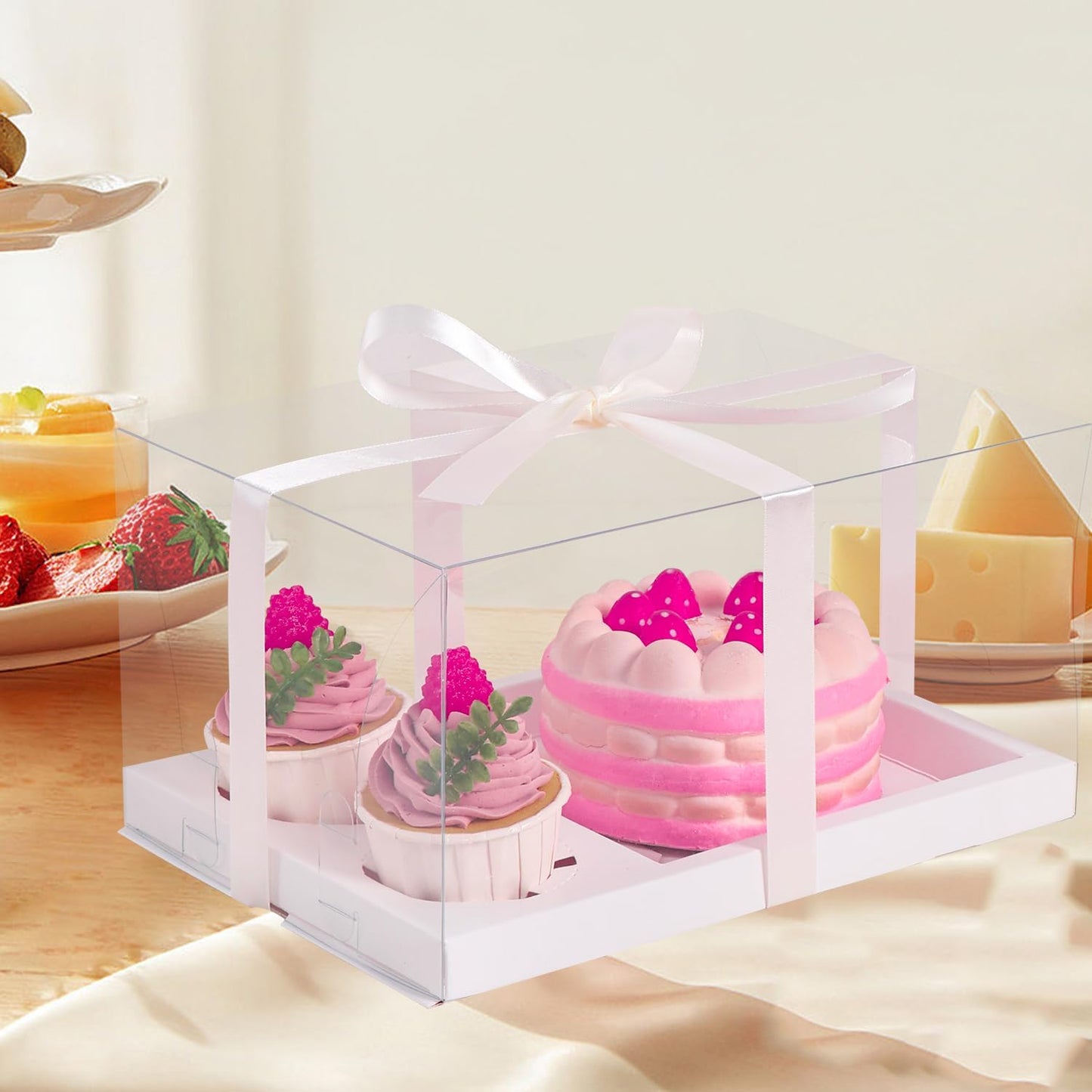 JCD 9 Pcs Cake Cupcake Combo Boxes,1+2 Cupcakes carriers 2 Cupcakes Holes,with 2 Cupcake Holes - Cake and Cupcakes Boxes - Pastry Sweets Bento Box (1+2/9Pcs)