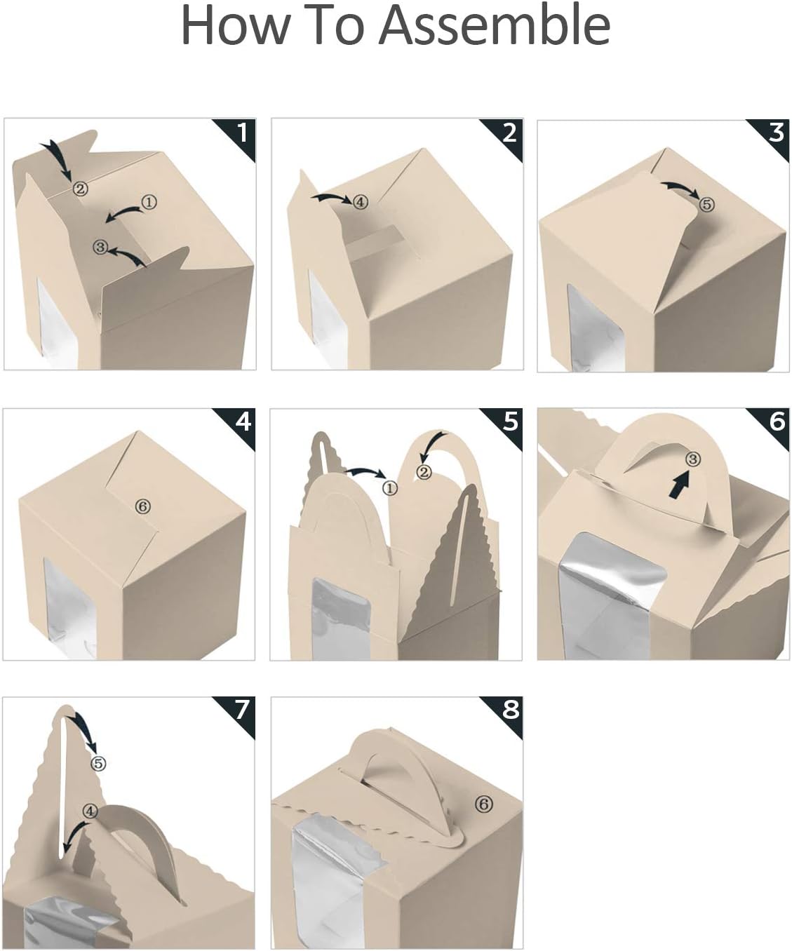 qiqee Kraft Cupcake Boxes 60 Packs Individual Cupcake Holders Disposable Brown Single Cupcake Boxes with Window 3.6 * 3.6 * 4.3inch Cupcake Containers