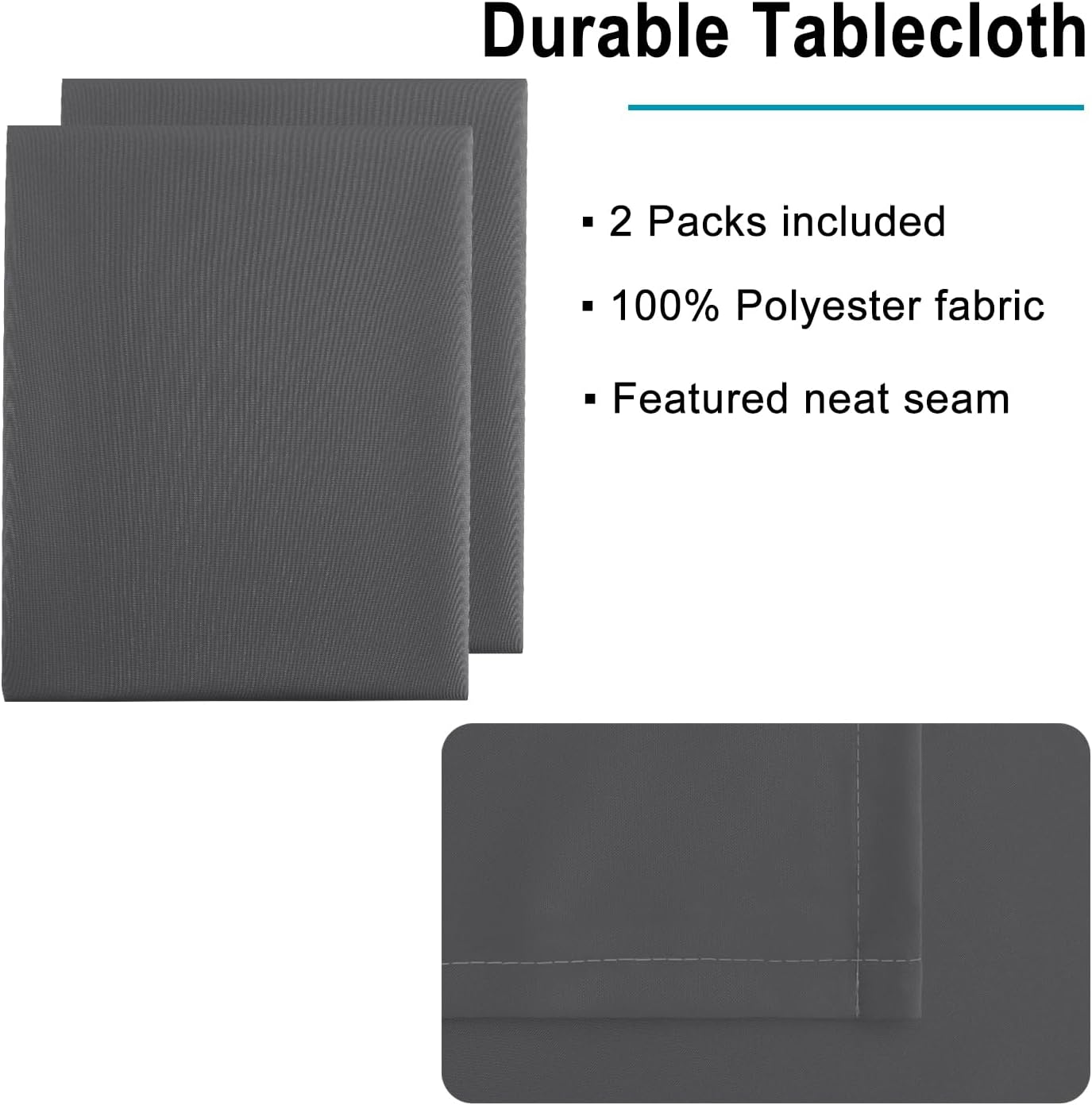 Hiasan 2 Pieces Square Tablecloth - Waterproof and Spillproof Dining Room Washable Polyester Table Cloth for Dining Room, 40 x 40 Inch, Grey