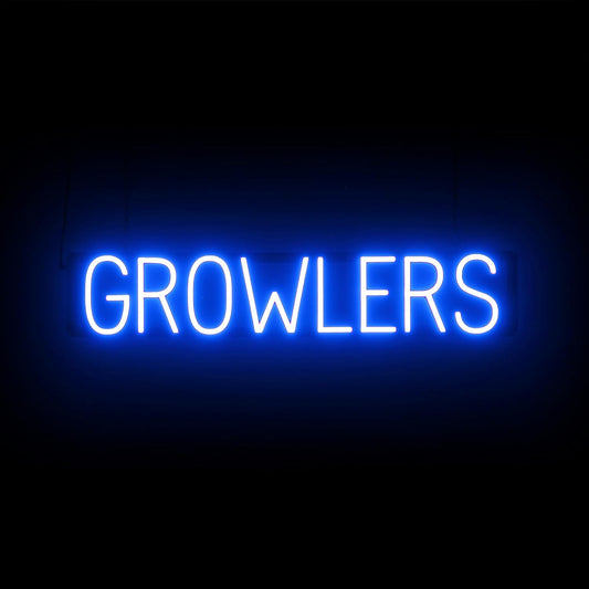 SpellBrite GROWLERS Sign | Beer-Related Sign with Neon Look, Blue LED Light Source | 33.0" x 6.3"