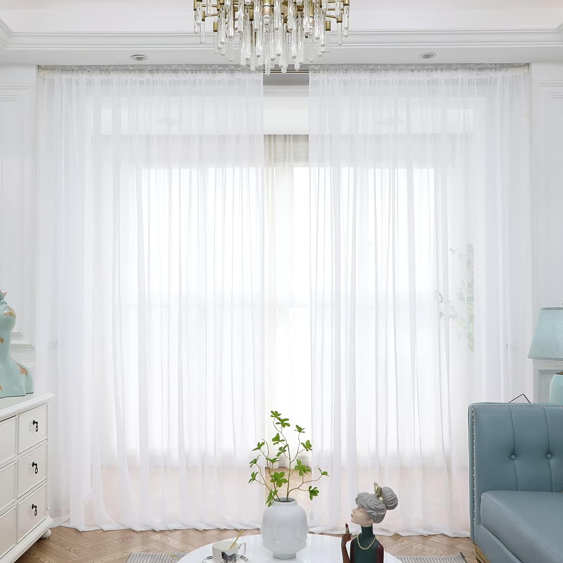 Window Ivory Sheer Curtains 60 Inches Width 90 Inches Long 2 Panels Sheer Curtains Clear Curtains Basic Rod Pocket Panel for Home/Living Room/Bedroom/Kids Room