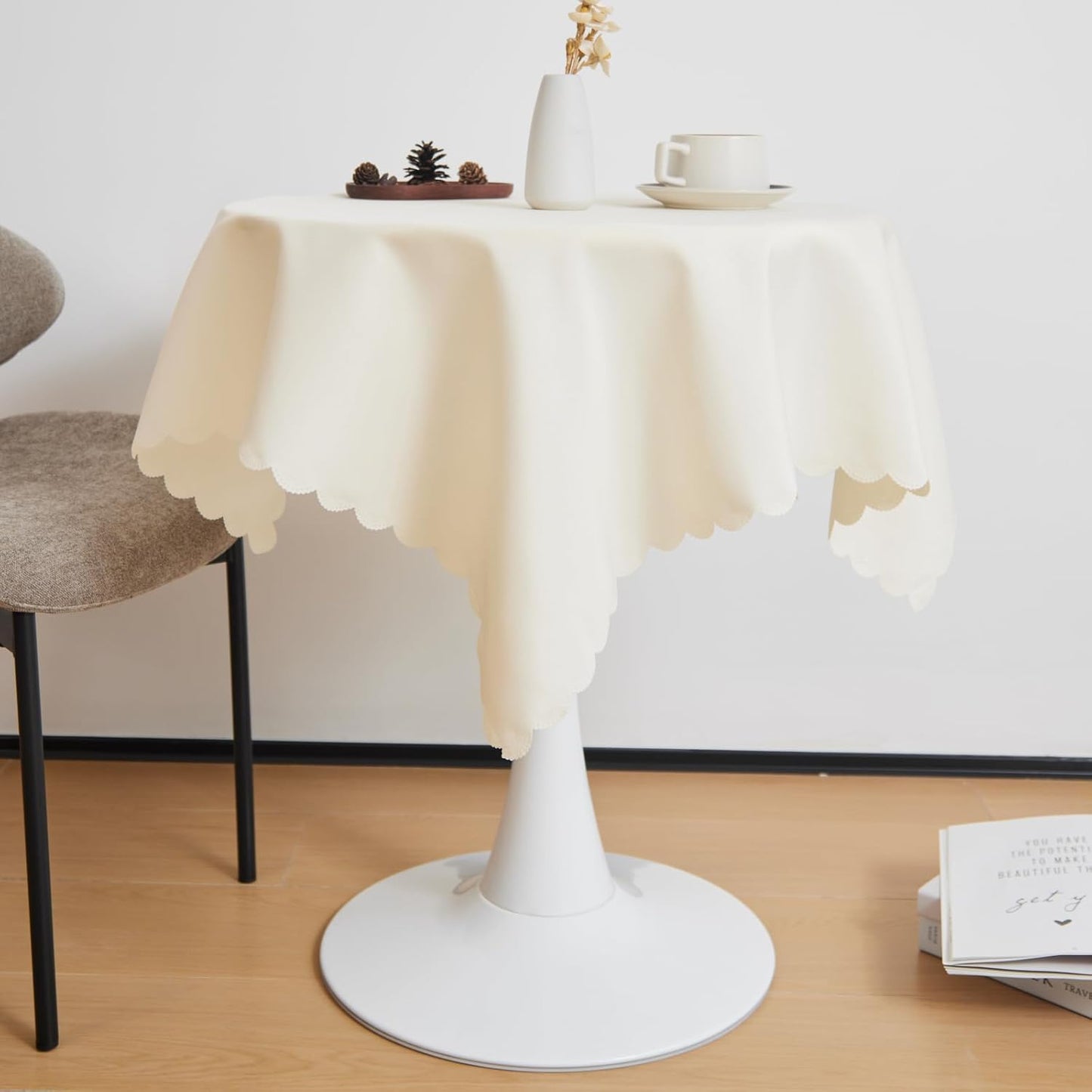 Small Square Beige Tablecloth 36 x 36 Inch Polyester Fabric Washable Table Cover Decorative Wrinkle Resistant Solid Color Table Cloth for Dining Party Wedding Camping