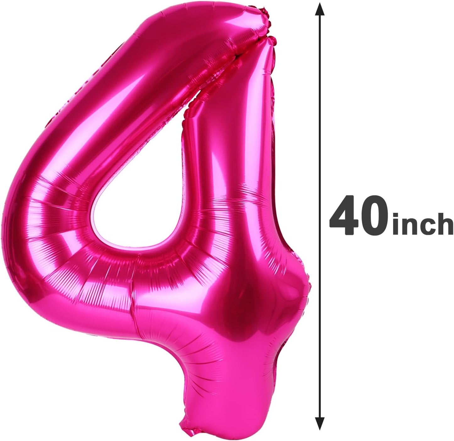 40 Inch Hot Pink Large Number 4 Birthday Balloon, Giant Number Four 14 24 34 40 44 Balloons, Foil Mylar Big Balloons for Anniversary Graduation Supplies Decorations