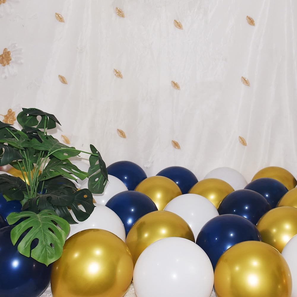 300 Pack Navy Blue Gold and White Balloons 5 Inch Metallic Latex Bulk Small Balloon Arch Garland Kit for Birthday Wedding Bridal Baby Shower Supplies Graduation Party Decorations
