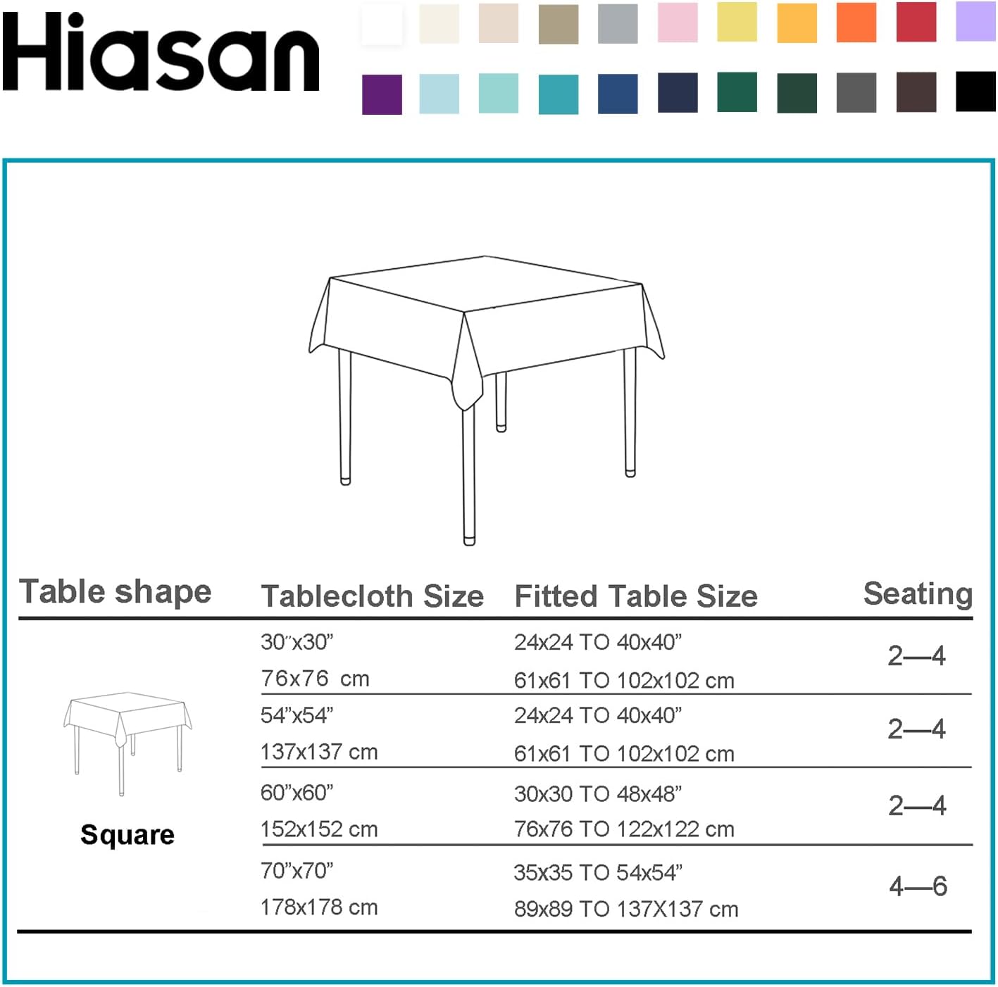 Hiasan Light Blue Tablecloth Square - Waterproof and Wrinklr Resistant Washable Polyester Fabric Table Cloth for Dining Room and Outdoor Use, 30 x 30 Inch