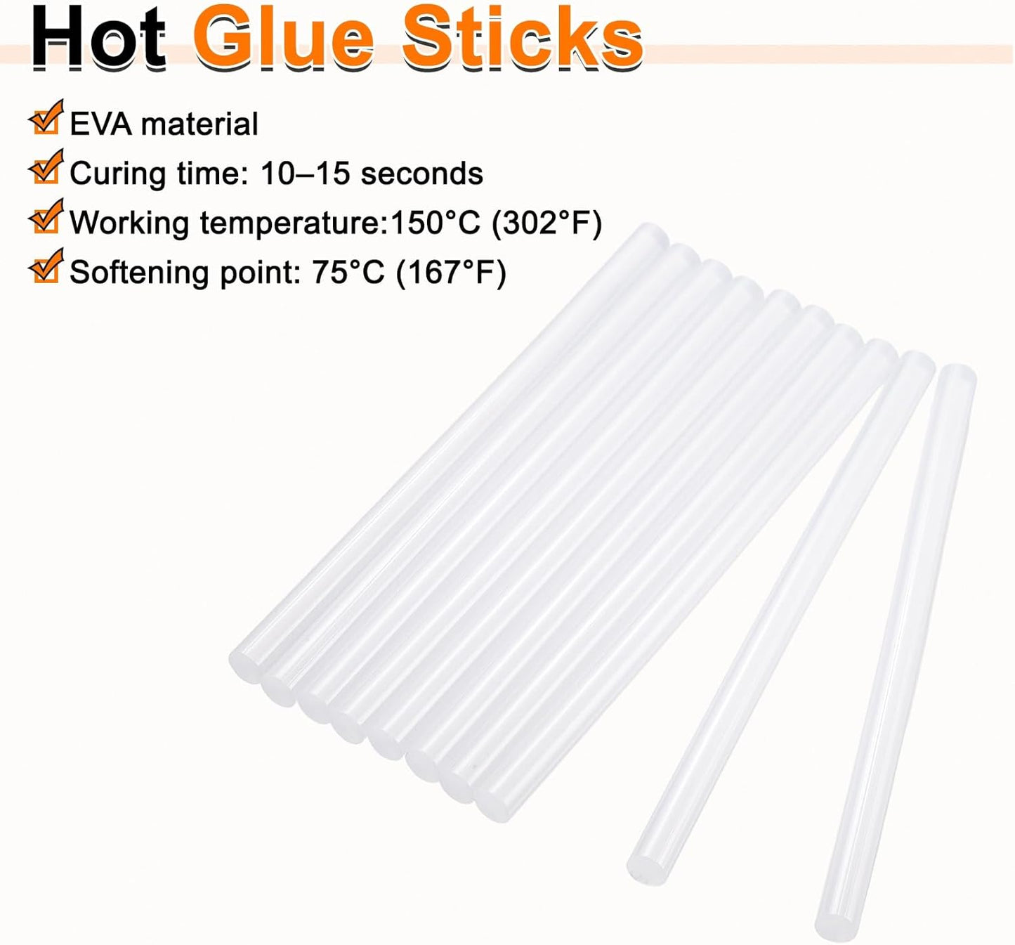 HARFINGTON 10pcs Hot Glue Sticks 0.43" Dia x 11.02" Long EVA Mini Hot Melt Adhesive Glue Stick for Hot Melt Gun Wood Plastic Glass Flowers Fabrics Foam, Clear