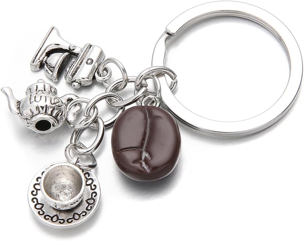 PHAETON 20PCS Coffee Bean Keychain - Coffee Lovers Gift - Silver, Modern, Unisex-Adults