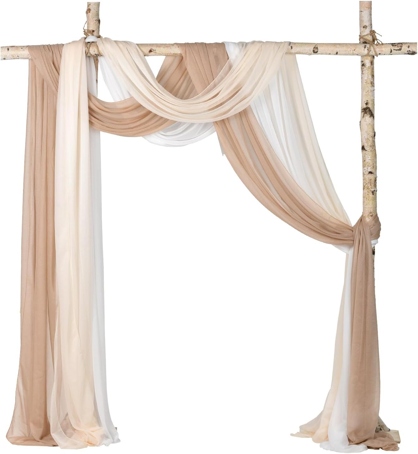 Lvydec 3 Panels Wedding Arch Draping Fabric, 30" x 20ft Mixed Color Chiffon Fabric Drapery Sheer Backdrop Curtain for Wedding Ceremony Party Decoration (Elegant Neutral)