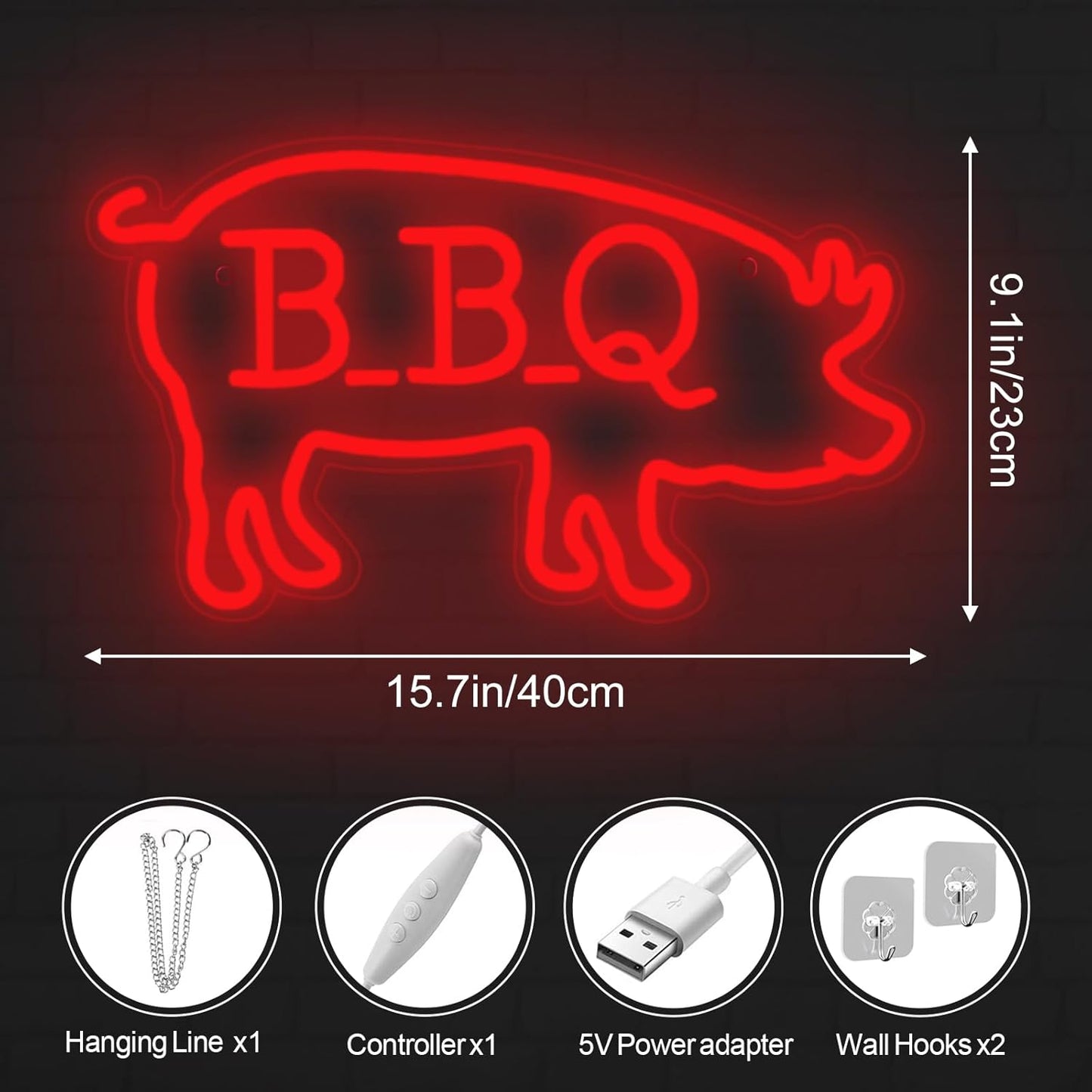 BBQ Pigs LED Neon Sign, Cute Pig LED Light for BBQ Restaraunt Frontstore Decoration, Versatile Wall Decor for Home, Bar, Party, 15.7"x9.1"