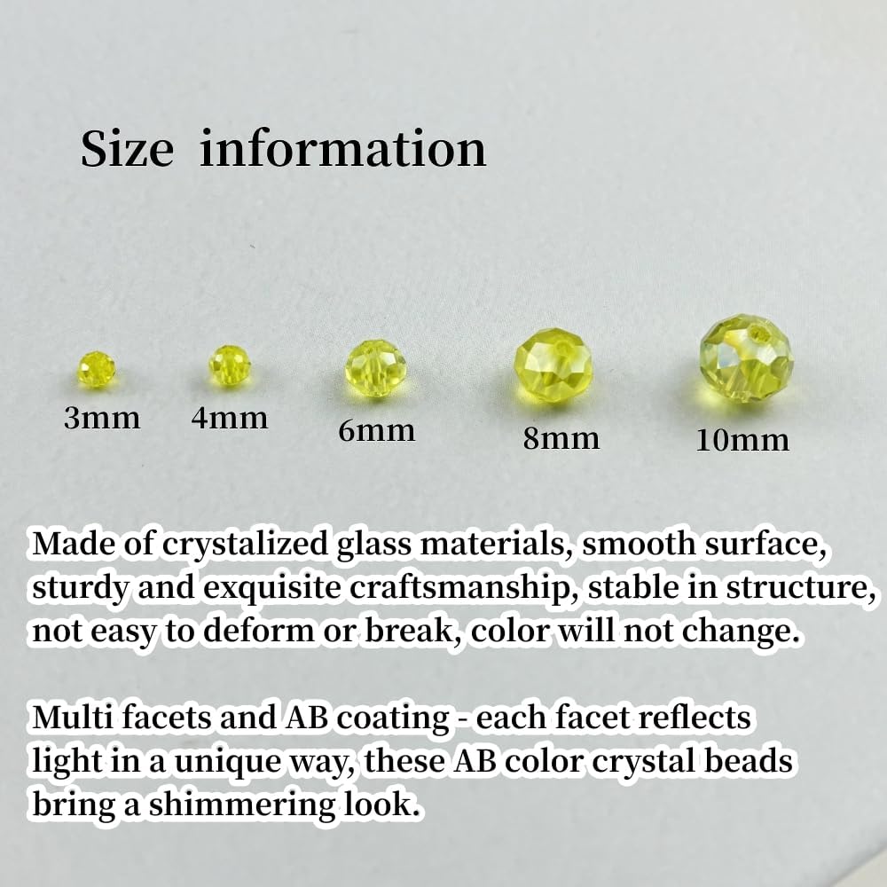 50pcs 10mm Crystal Glass Beads for Crafts Faceted Rondelle Glass Beads for Jewelry Making Crystal Spacer Beads for Necklaces Bracelets Earrings DIY Craft(Lemon Yellow AB)