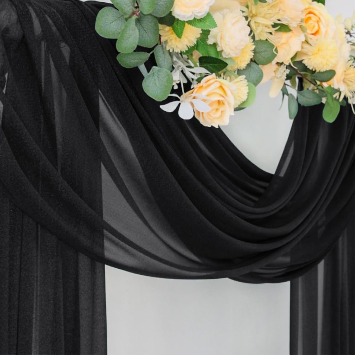 Socomi Black Sheer Gothic Wedding Draping Fabric 29" x 20Ft 2 Panel Outdoor Curtain Arch Drapes Extra Long for Bridal Baby Shower Ceremony Birthday Party Decor