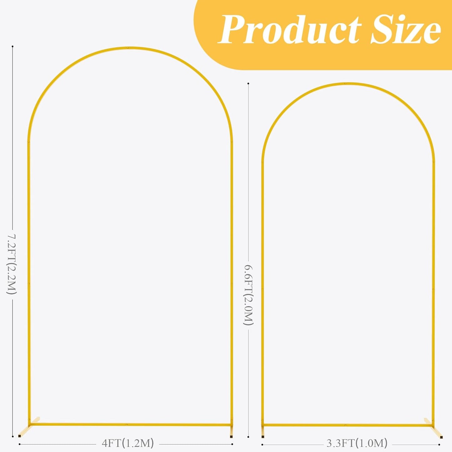 Putros Wedding Arch Stand Gold Metal Arch Stand Set of 2 (7.2FT/6.6FT) Chiara Arched Frame for Birthday Party Baby Shower Ceremony Decoration