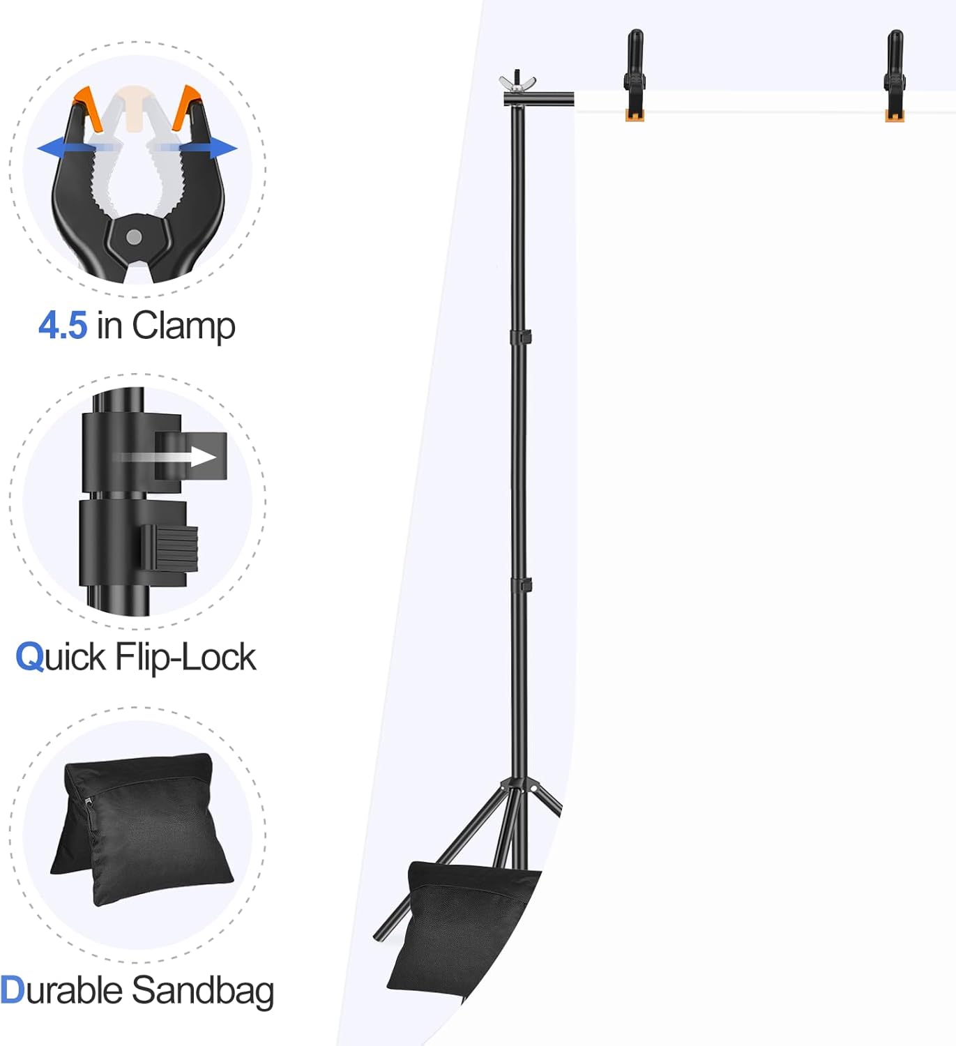 EMART Backdrop Stand 10x8.5ft(WxH) Photo Studio Adjustable Background Stand Support Kit with 2 Crossbars, 8 Backdrop Clamps, 2 Sandbags and Carrying Bag for Parties Events Decoration
