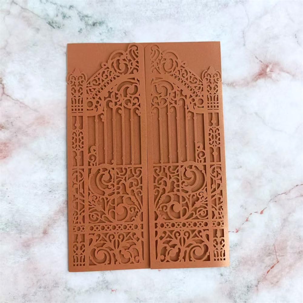 MillaSaw Bronze Fence Laser Cut Invitation Cards Pocket With Envelope For Wedding Engagement Birthday Cocktail Party 25 Sets (bronzed, 5.1"x7.1")