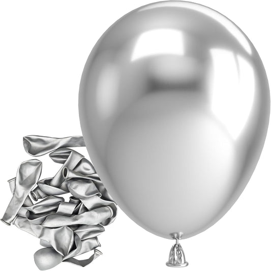 Bezente Metallic Silver Balloons Latex Balloons - 150 Pack 5 inch Chrome Silver Helium Balloons for Wedding Birthday Bridal Shower Graduation Anniversary Party Decorations