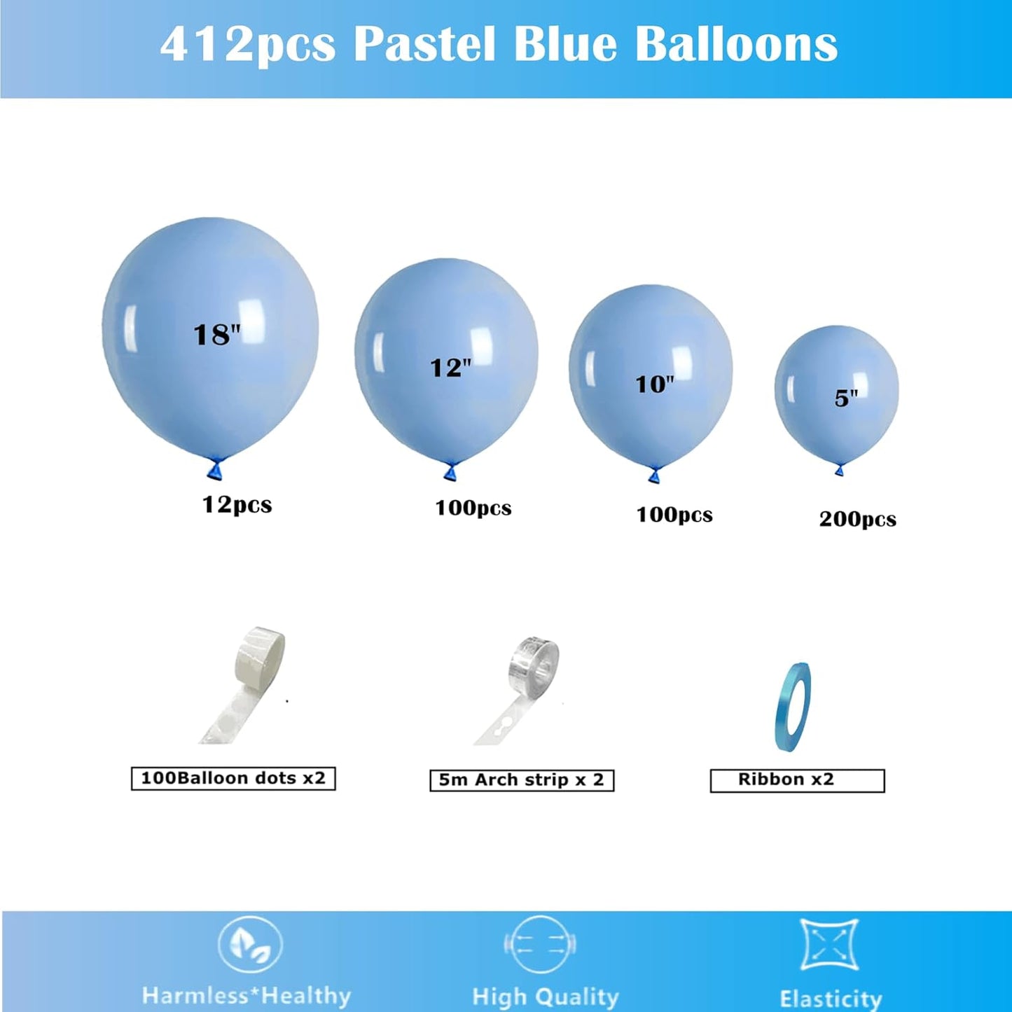 412pcs Pastel Blue Balloon Garland Arch Kit 18 12 10 5 Inch Different Sizes Light Blue Latex Balloons for Baby Gender Reveal Shower Birthday Festival Happy Sky Blue Theme Anniversary Party Decoration
