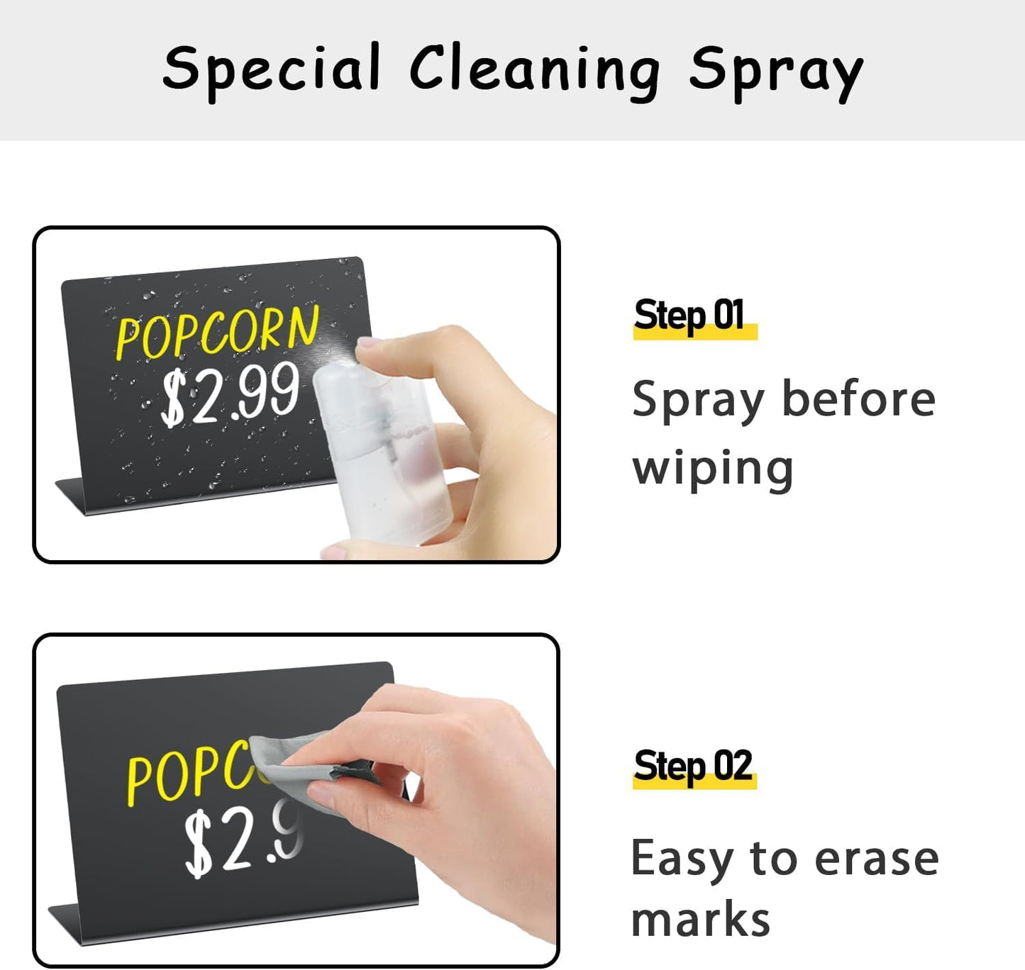 PigPotParty 12 Pcs Food Labels for Party Buffet w/Cleaning Spray, 4"x3" Mini Chalkboard Signs for Food Display, Table Place Cards - Name Tags- Small Chalk Board Signs, w/ 2 Markers