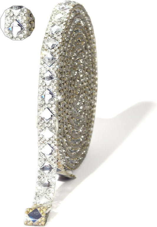 Rhinestone Ribbon 3 Yards Self Adhesive Rhinestone Strips Diamond Ribbon Sticker Crystal Roll Glitter Bling Rhinestones Tape for Crafting DIY Art Decoration (Clear,0.4 Inch)